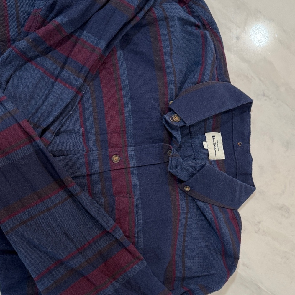 Ben Sherman Blue and Red Plaid Casual Button Down Shirt